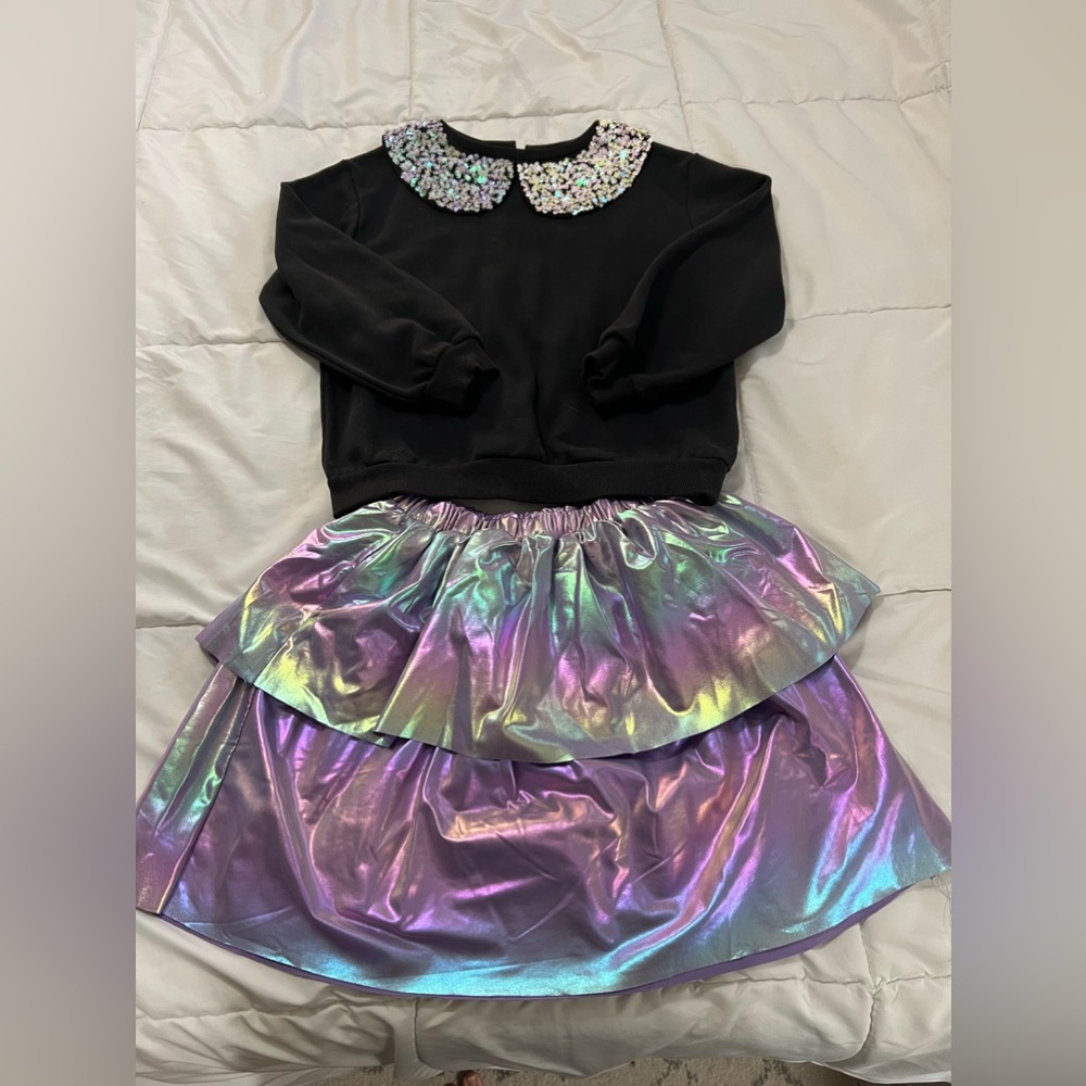 Little girl matching skirt set with sequins